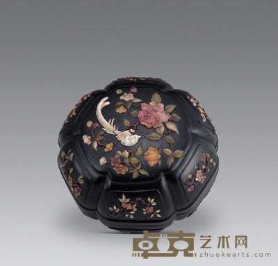 清代 紫檀嵌八宝捧盒 直径12cm
